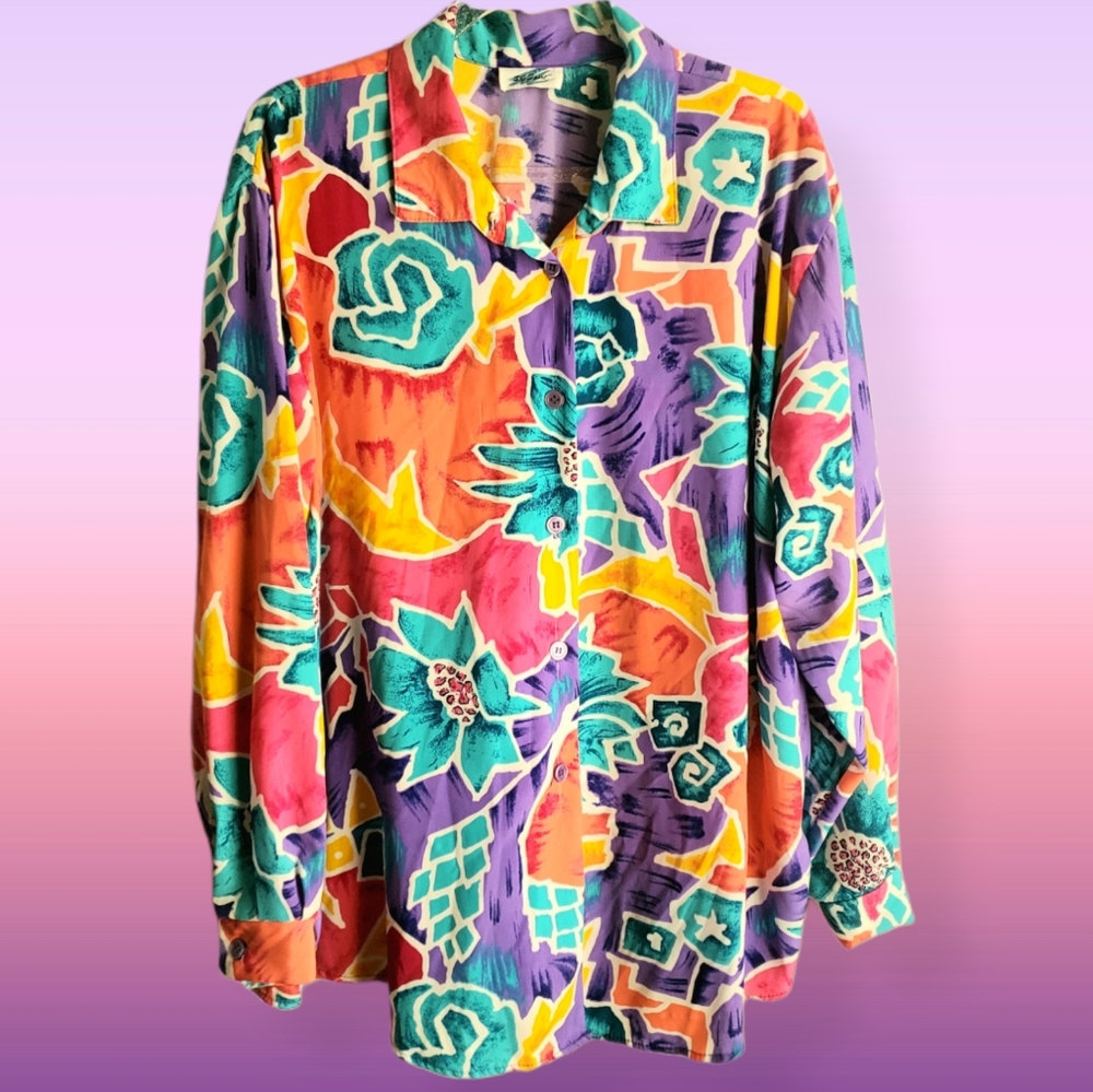 🌈Vintage Bright & Colorful Abstract Floral Top🌈